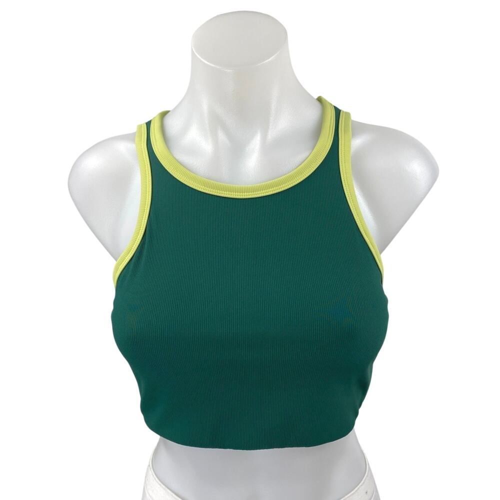 Wilo Women's Green Rib Knit Sleeveless Racerback Sports Bra Crop Tank Top Size M